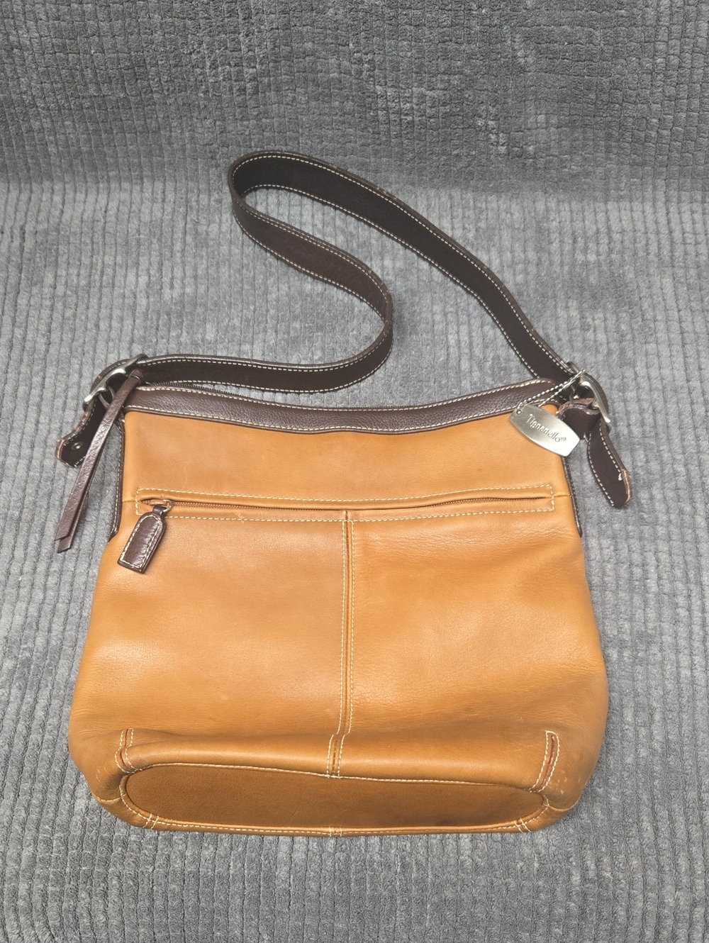 Tignanello Tan and Dark Brown Leather Crossbody Shoulder Bag
